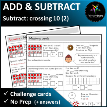 Preview of Numbers to 20 - Subtraction Crossing 10 (2) - Challenge Cards - Singapore Math