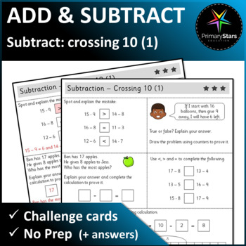 Preview of Numbers to 20 - Subtraction Crossing 10 (1) - Challenge Cards - Singapore Math