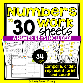 numbers to 30 worksheets by hanging around in primary tpt