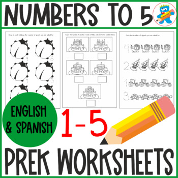 numbers to 5 worksheets english and spanish preschool prek kinder