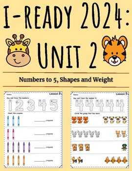 Preview of Numbers to 5 and Shapes: Iready 2024 Unit 2-Kinder (14 Worksheets)