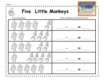 Download Numbers to 5 with Five Little Monkeys Jumping on the Bed | TpT