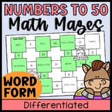 Counting to 50 Numbers in Word Form Math Maze Worksheets f