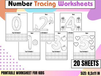 Preview of Numbers traceable worksheets printable writing pages,Kindergaten, Preschool Math