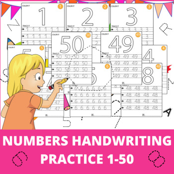 Preview of Numbers tracing worksheet for preschool and kindergarten. Writing numbers 1-50