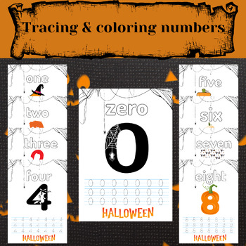 Preview of Numbres 0-20 trace, coloring, worksheet, numbers formation, halloween