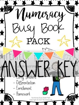 Preview of Numeracy Math Busy Book PACK Years 1&2 NUMBERS 1-20 ANSWER KEY