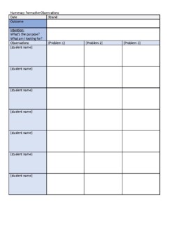 Numeracy Observation Grid by Tessa Freeman | TPT