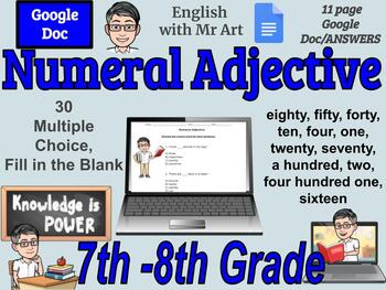 Preview of Numeral Adjective- English - 30 Multiple Choice, Answers - 7th-8th grades 11 pgs