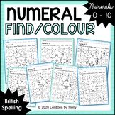 Numeral Find and Colour Worksheets 0 to 10 with Snowflakes