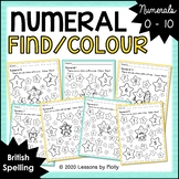 Numeral Find and Colour Worksheets 0 to 10 with Stars/Brit