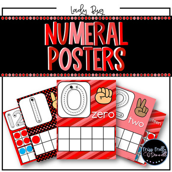 Preview of Ladybug Ten Frame Number Posters 0-20: Black and Red Classroom Decor,