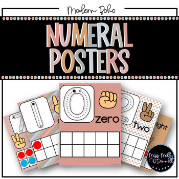 Preview of Ten Frame Number Posters 0-20: Modern Boho Neutral Classroom Decor