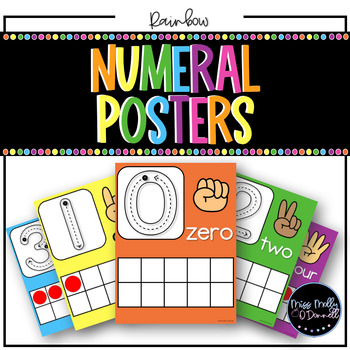 Preview of Ten Frame Number Posters 0-20: Rainbow Classroom Decor, Bright Classroom Decor