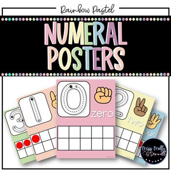 Preview of Ten Frame Number Posters 0-20: Rainbow Pastel Classroom Decor, Boho Rainbow