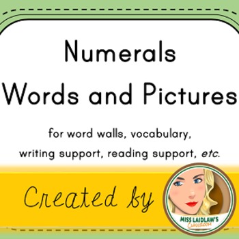 Preview of Numerals and Number Words- Word Walls, Writing Support, Reading