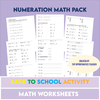 Preview of Numeration Math Pack | Associative, Commutative Property ... | Back To School