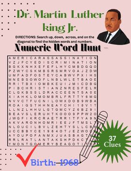 Preview of Numeric-Word  Search Puzzle: Dr. MARTIN LUTHER KING Jr.