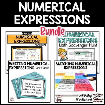 Preview of Numerical Expressions 5th Grade Math Lesson, Worksheets, Task Cards, Activity