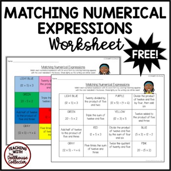Preview of Numerical Expressions FREE Coloring Worksheet 5th Grade 5.OA.A.2