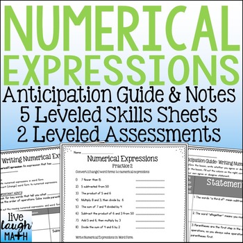 Preview of Numerical Expressions Notes, Assessments, & Practice Worksheets