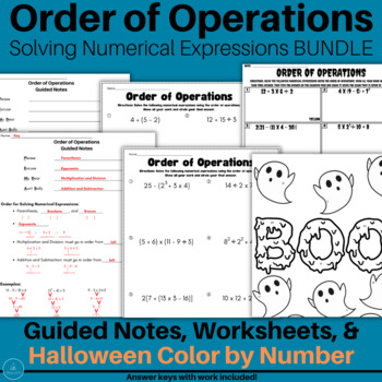 Preview of Numerical Expressions | Order of Operations | Halloween Math | Color by Number