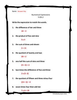 my homework lesson 3 write numerical expressions answers