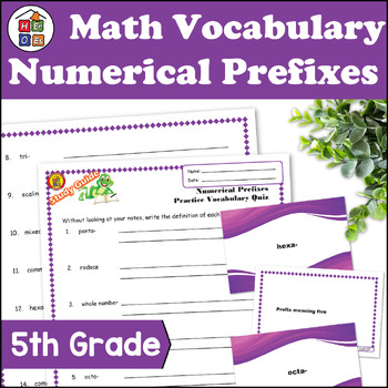 Preview of Numerical Prefixes | 5th Grade Math Vocabulary Study Guide Materials and Quizzes
