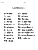 Números 0-20 Spanish Number to 20 Practice Packet/Workbook