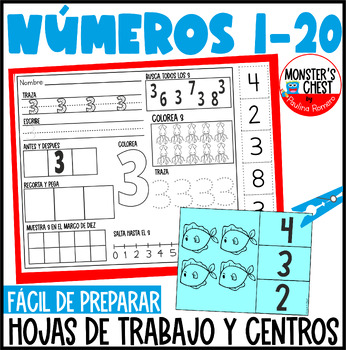 Preview of Sentido numerico Numeros del 1 al 20 Numbers 1 to 20 in Spanish Worksheets