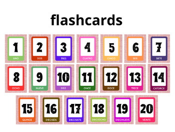 Números del 1 al 20:Printable Spanish Number Flashcards, Preschool Learning