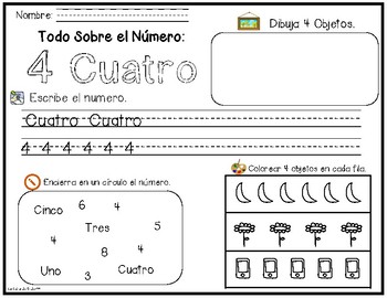 Preview of Numeros en espanol bilingual worksheet math numbers numeros kindergarten prep