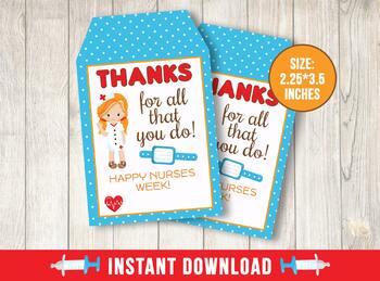 Nurse Appreciation Week Gift Tag, Thanks For All You Do Favors Card