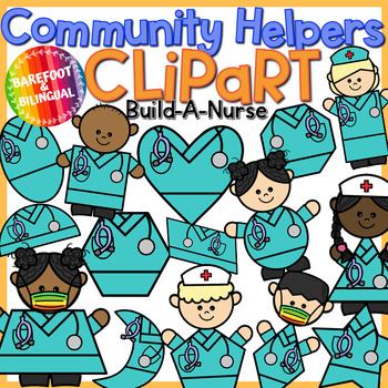 Preview of Nurse Clipart | Community Helpers Clipart | Build a 2D Shape