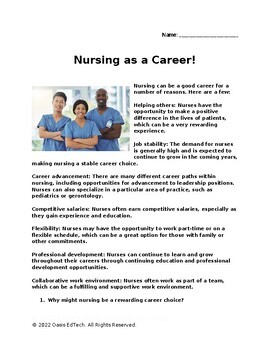 Preview of Nurse Practitioner Career Worksheet!
