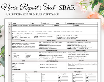 Preview of Nurse Sheet Report | Report sheet SBAR | Instant Download | Study Guide | Nurse
