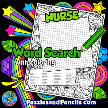 Preview of Nurse Word Search Puzzle Activity Page with Coloring | Careers