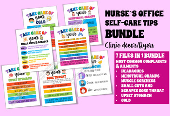 Preview of Nurse's Office/School Nurse Self Care tips for students/kids  BUNDLE 7 in 1