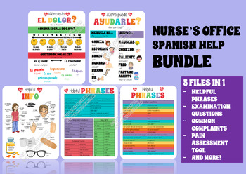 Preview of Nurse's Office/School Nurse Spanish translation help for students and nurses