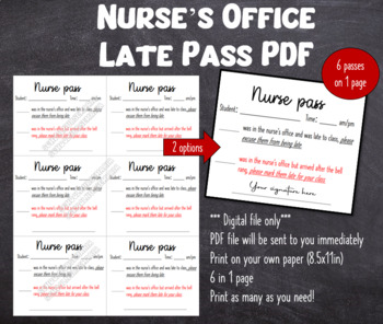 Preview of Nurse's Office late pass for school nurses PDF file