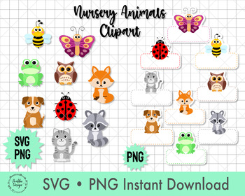 Preview of Nursery Animal Bundle SVG, Animal Name Tag, Animals Clipart, Cute Animal Vector