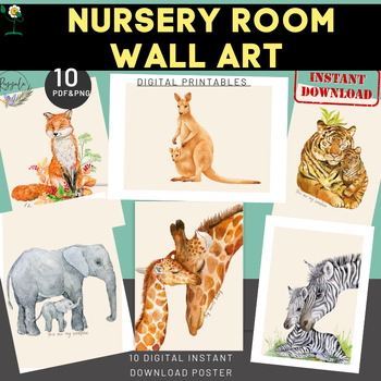 Preview of Nursery Print Set 10 - Safari Nursery Art Print, Boys, Girls Room, Kids Wall Art