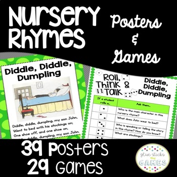Preview of Nursery Rhyme Activities: Posters & Comprehension Questions Game (based on CKLA)