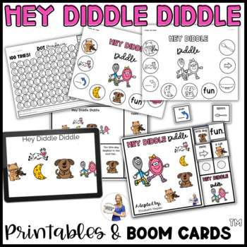 Preview of Nursery Rhyme Hey Diddle Diddle Interactiv Adaptive Book Unit (with Boom Cards!)