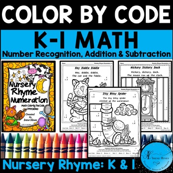 Preview of Nursery Rhyme Math Color By Number Code Kindergarten & 1st Grade Coloring Pages