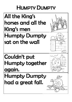 nursery rhyme sequencing task humpty dumpty by miss db tpt