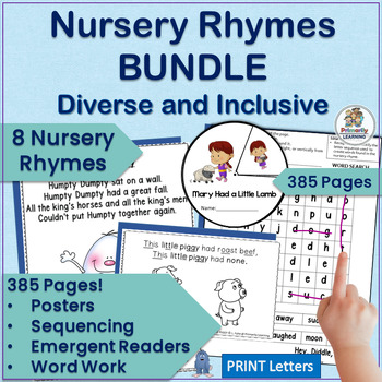 Preview of Nursery Rhymes Activities - Word Work, Rhyming, Posters, Reading - SOR BUNDLE
