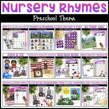 Preview of Nursery Rhymes Activities for Preschoolers - Math & Literacy Centers