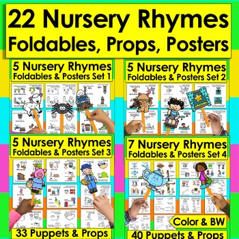 Preview of Nursery Rhymes BUNDLE VALUE 22 Foldable Mini Books + Puppets & Props