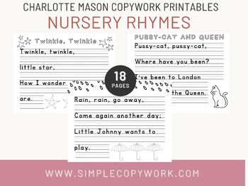 Preview of Nursery Rhymes Handwriting Practice & Copywork for Charlotte Mason Homeschooler
